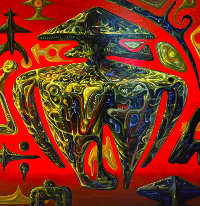 Julian Bast, Below my Chest, Above my Stomach and Inward about 4 Inches, 2023-2024. Acrylic on canvas, 36 x 36 in.