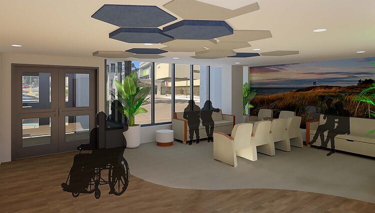 Trinity Health Grand Rapids Hospital and Network180 came together to open a behavioral health crisis center in June 2024. Architect's rendering of the space.