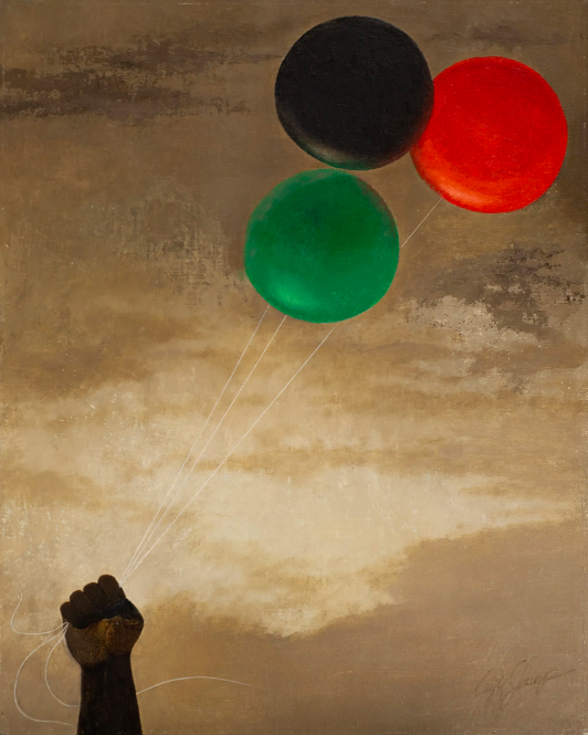 Cliff Joseph, American, 1922 - 2020. Freedom, z. Oil on canvas board 20 13/16 x 15 13/16 in. Private collection, Flint, Michigan.