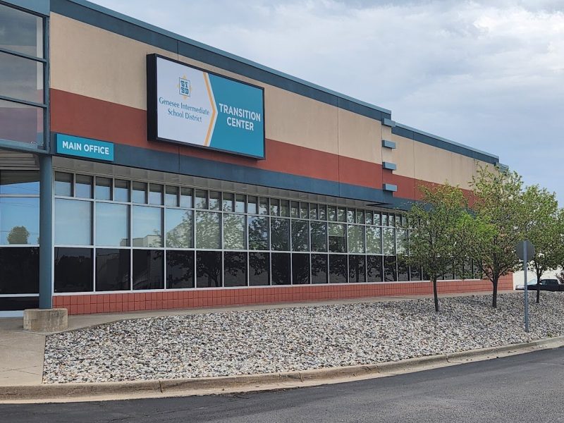 The Genesee Intermediate School District will host a ribbon-cutting ceremony to celebrate the completion of a new outdoor pavilion, track, and basketball court located at the GISD Transition Center.