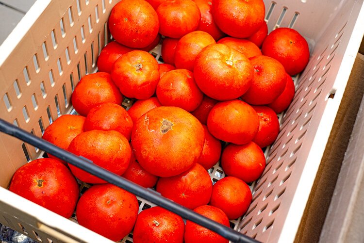 Tomatoes from Crisp Country Acres delivered to the downtown YWCA Kitchen by the Valley Hub, which sources from 32 different local farms.
