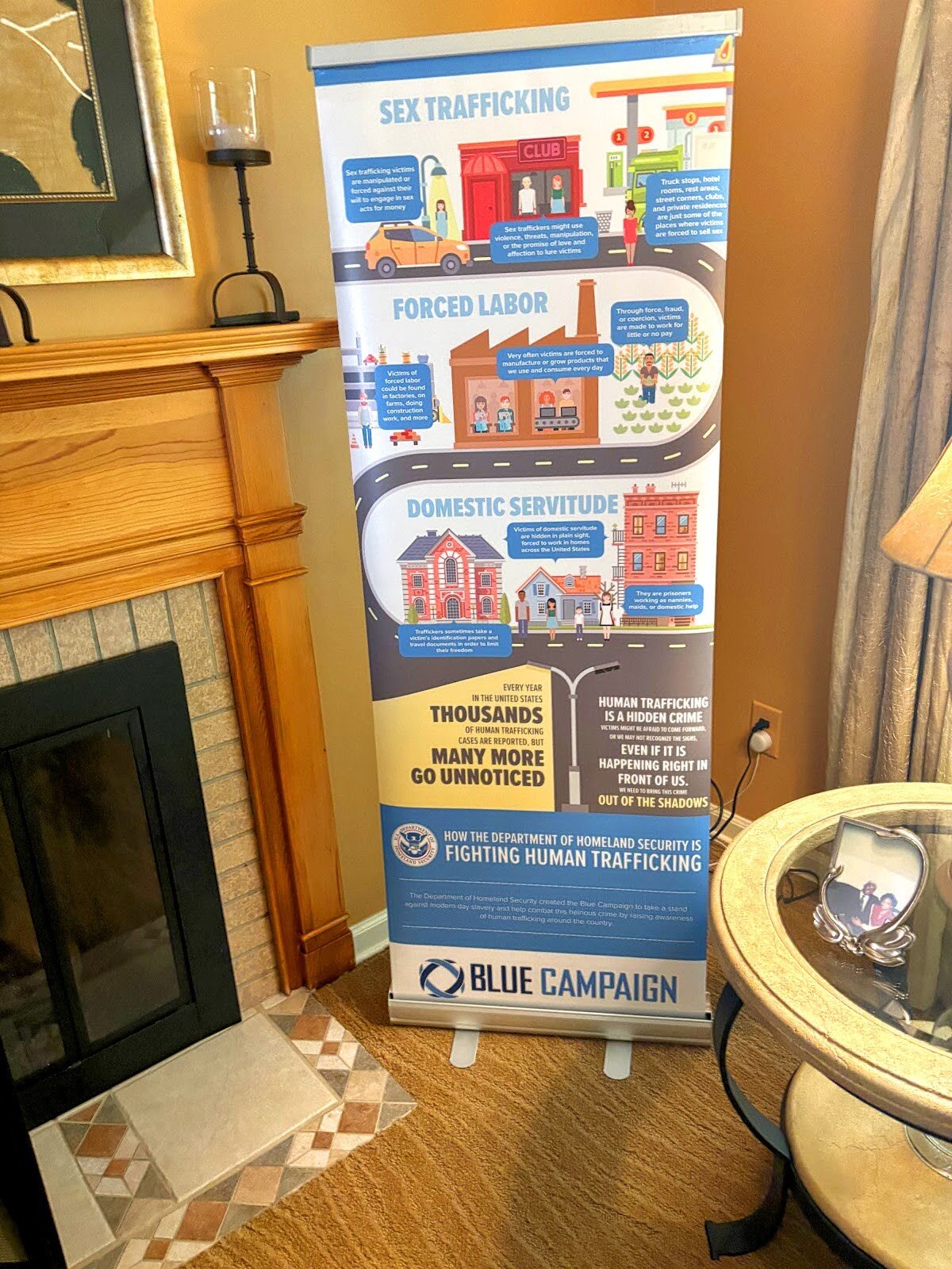 A banner sits as a reminder to Mrs. Anderson of her mission. 