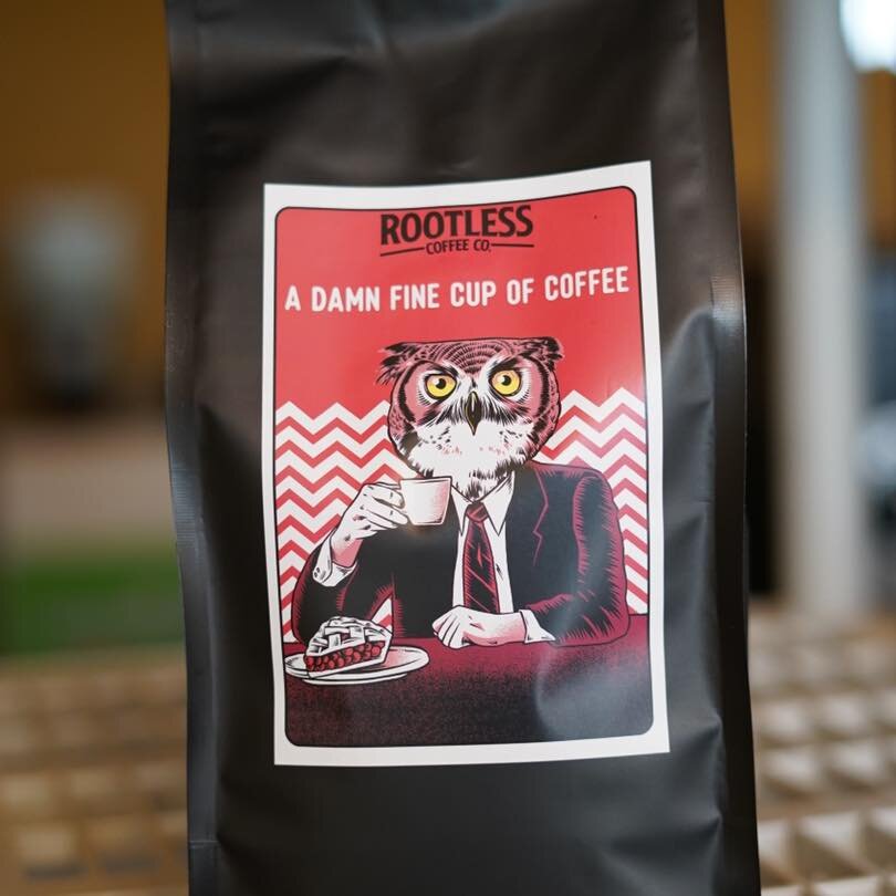 A bag of fresh coffee beans from Rootless Coffee Co.
