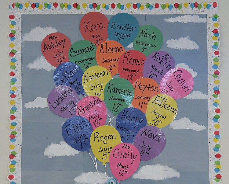Birthdays on the wall of Garden of Dreams Preschool.