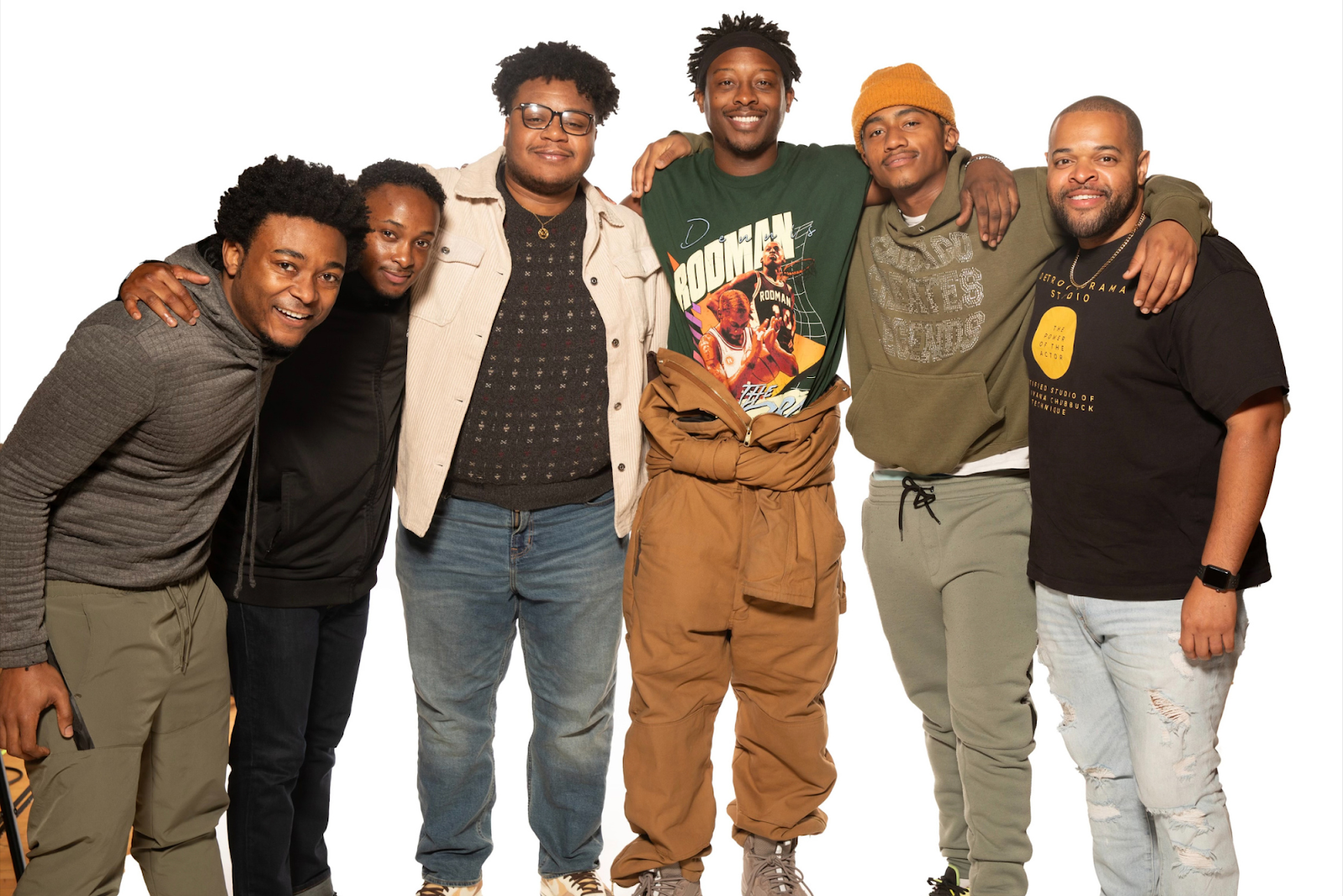 Cast members Freddie Fulton, David Guster, Brandon Micheal Hall, Victor Musoni, Brian Sullivan Taylor, and Antonio Michael Woodard have "formed such a strong bond" on and off stage. (Photo credit: Mike Naddeo)