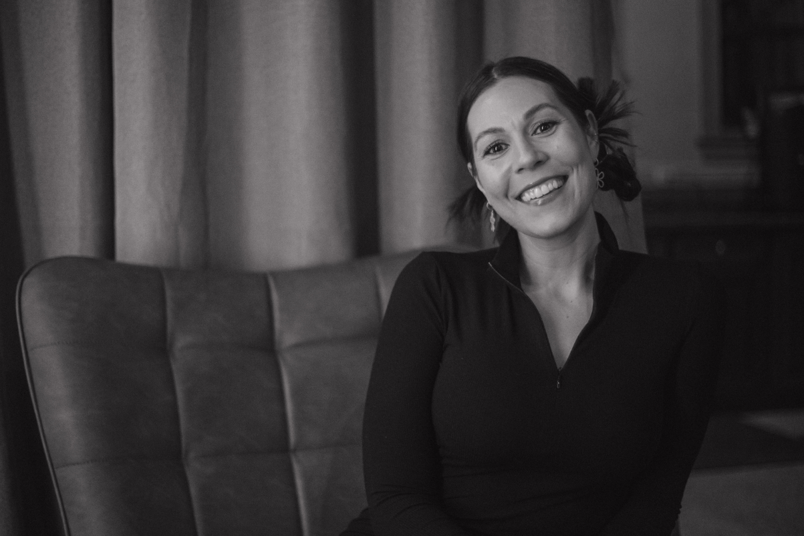 Kaufmann, pictured on Jan. 18, 2024, expresses her appreciation and joy at her success in creating 'Say Your Piece' with a bright smile and a down-to-earth personality. (Anthony Summers | Flintside.com)