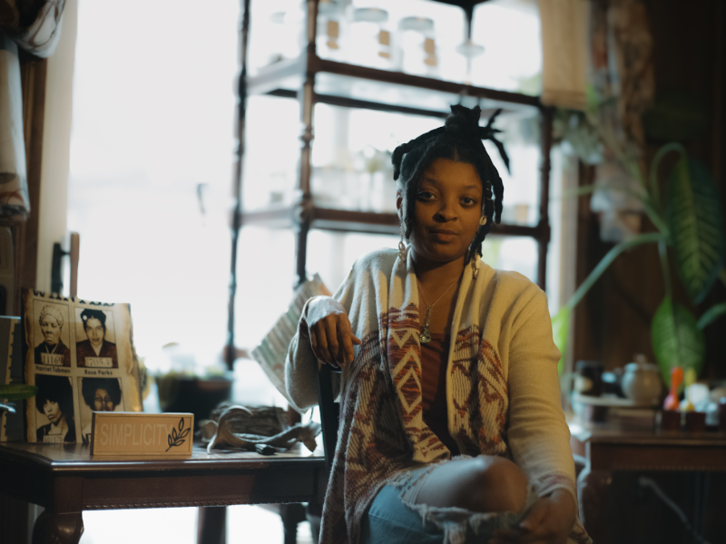 Flint native and business owner Jade Marshaé poses brazenly inside her home on Dec 28, 2023.