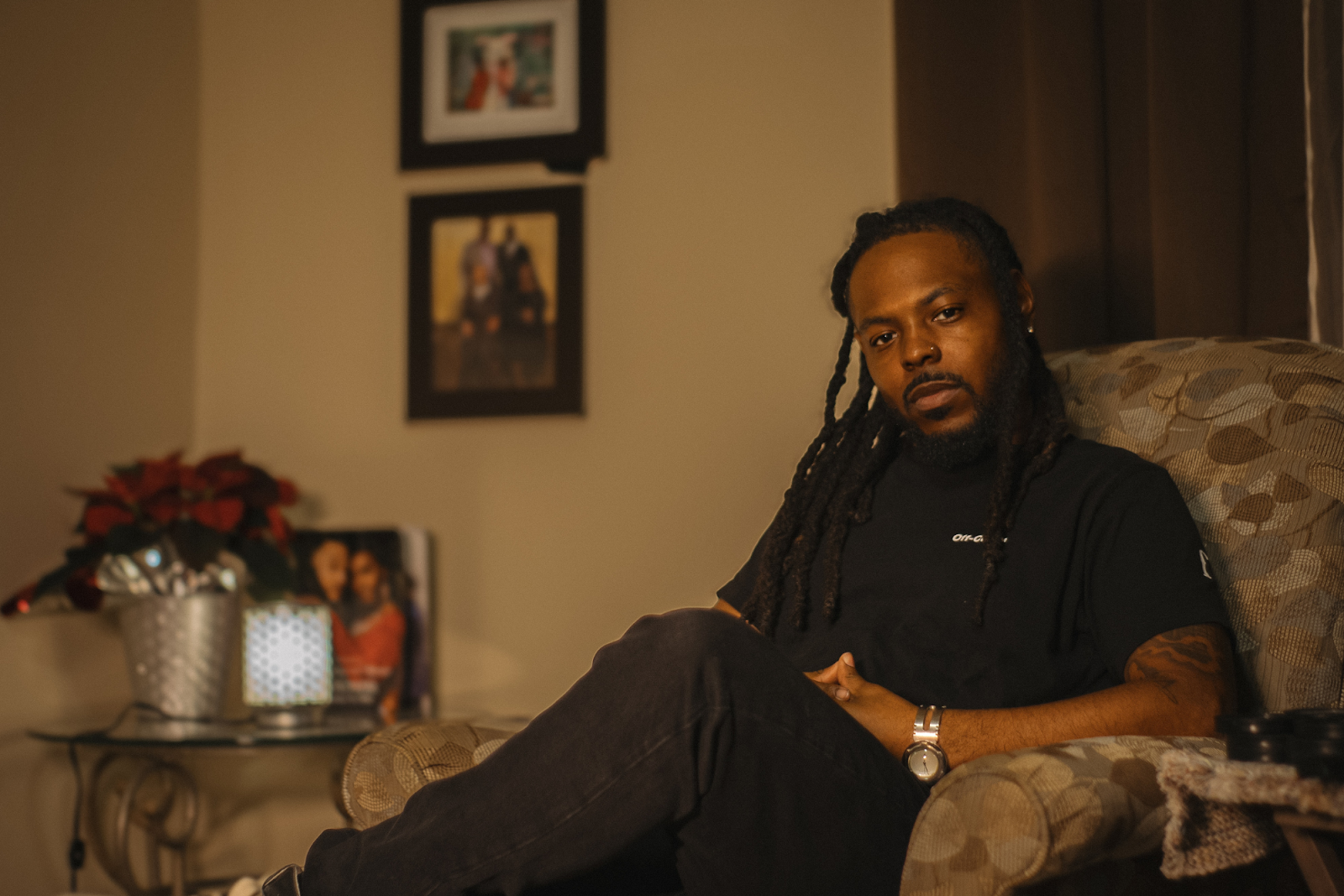 Matthew Wiley, pictured inside his mother's house, discusses the ins and outs of his forthcoming project 'Azure' on Nov. 30, 2023. (Anthony Summers | Flintside.com)