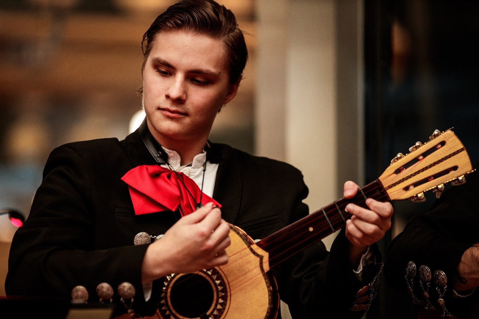 Lucas Perro performs with El Ballet Folklórico Estudiantil during Mott Community College’s Technology Division’s Hispanic Heritage Month Celebration at the Regional Technology Center in Flint on Thursday, Sept. 28, 2023. (Jenifer Veloso | Flintside.com)