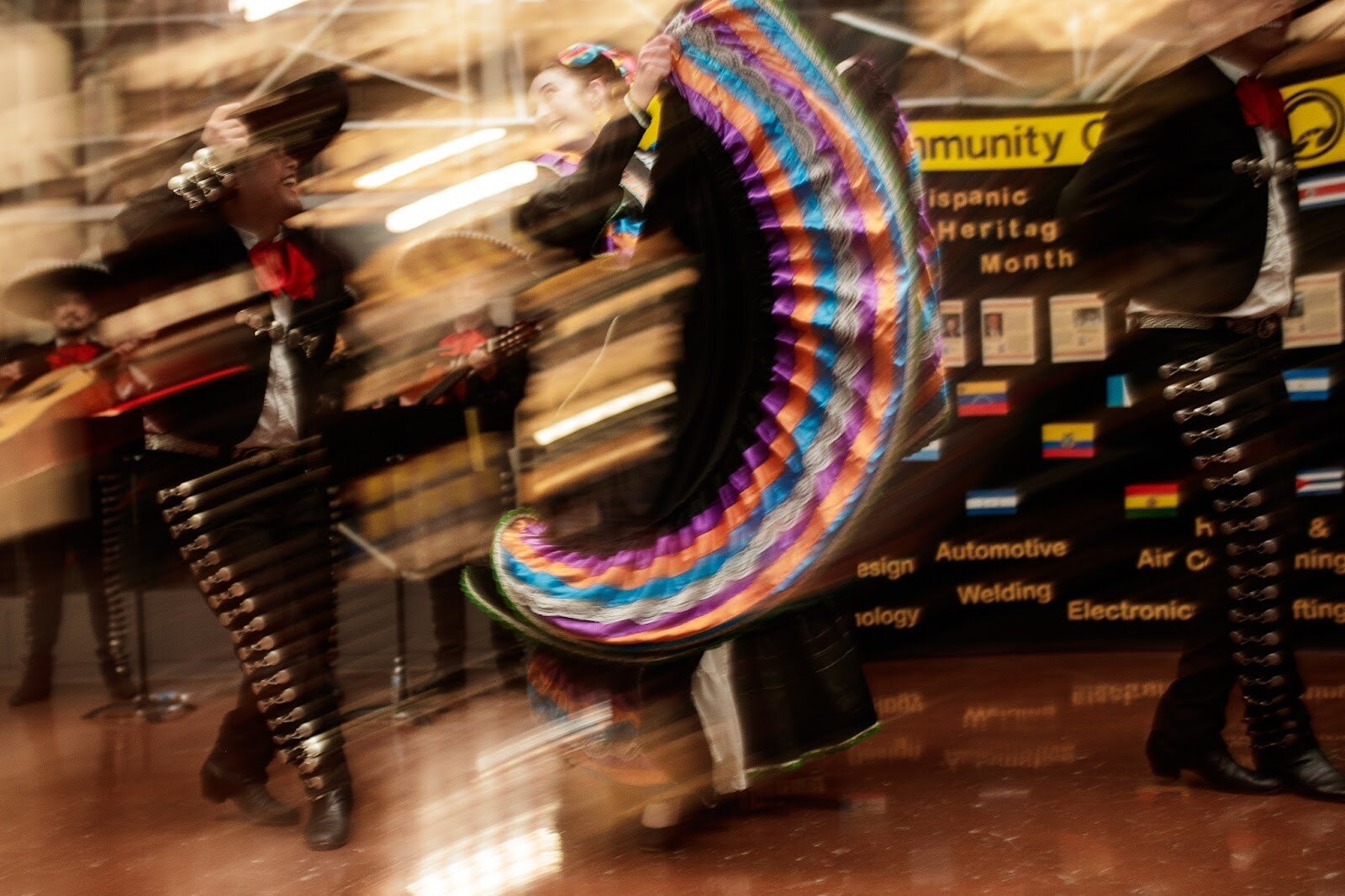 Hannah Nettleton with El Ballet Folklórico Estudiantil performs during Mott Community College’s Technology Division’s Hispanic Heritage Month Celebration at the Regional Technology Center in Flint on Thursday, Sept. 28, 2023. (Jenifer Veloso | Flintside.com)
