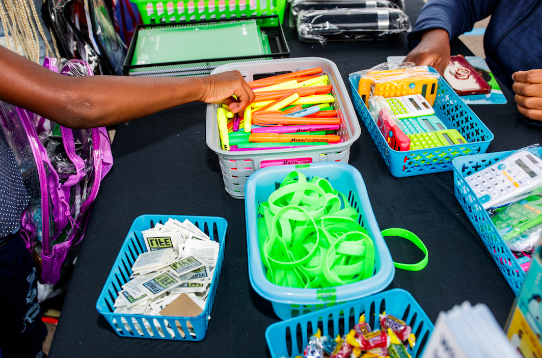 Gift of Life Michigan provides free school supplies during the ‘Back to School Rally’ at Bethel United Methodist Church in Flint on Saturday, Sept. 9, 2023. (Jenifer Veloso | Flintside.com)