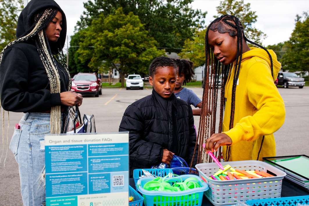 Attendants were able to grab free school supplies from Gift of Life Michigan during the ‘Back to School Rally’ at Bethel United Methodist Church in Flint on Saturday, Sept. 9, 2023. (Jenifer Veloso | Flintside.com)