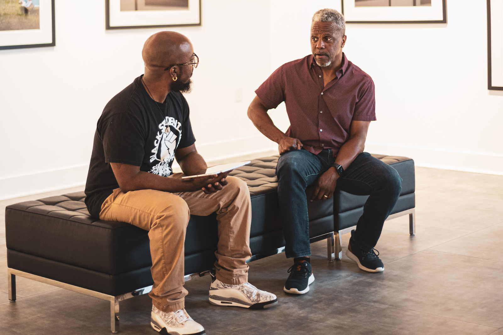 “When writing different pieces, particularly those that are personal, you’re putting yourself out there,” explains Bob Campbell inside Buckham Gallery on July 29, 2023. (Anthony Summers | Flintside)