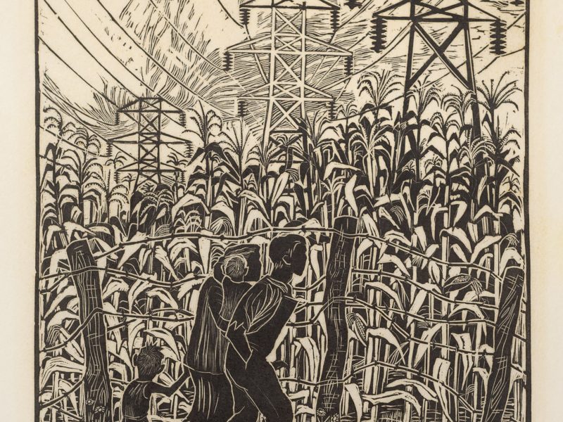 Lucienne Bloch, American, born Switzerland, 1909–1999. Progress, 1936 (later state of 1935 edition) Woodcut on paper, 101/2 x 83/4 inches.