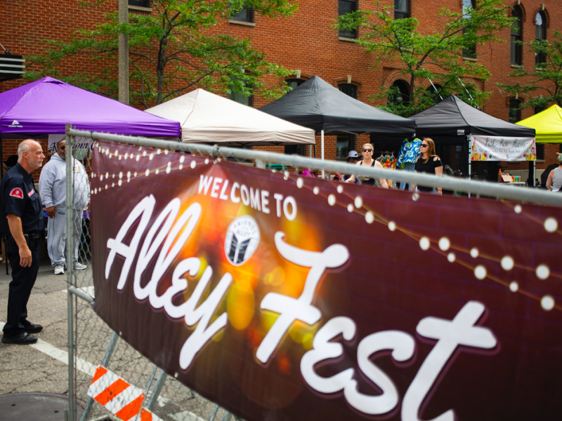 Hundreds of people gather in downtown Flint's Buckham Alley for Alley Fest, an annual event hosted by nonprofit Friends of the Alley featuring live music, food, and vendors, on Saturday, July 8, 2023.