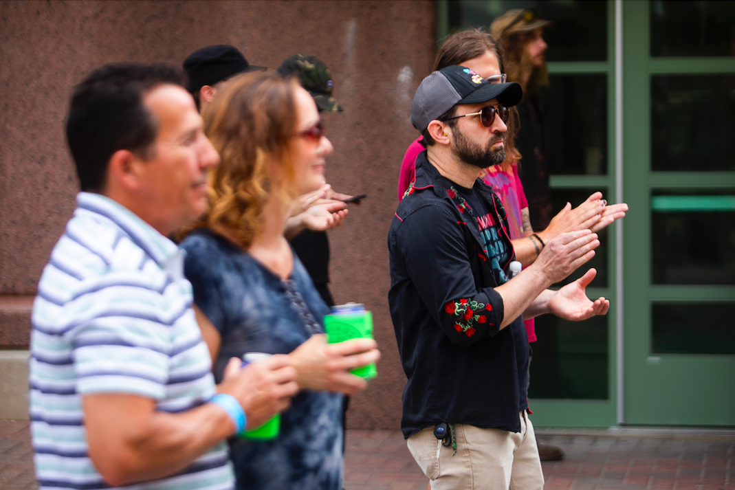 Hundreds of people gather in downtown Flint's Buckham Alley for Alley Fest on Saturday, July 8, 2023. (Katy Kildee | Flintside)