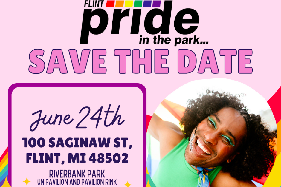 The 13th annual Flint Pride in The Park will occur on Saturday, June 24, from 2 to 8 PM, at Flint’s downtown Riverbank.