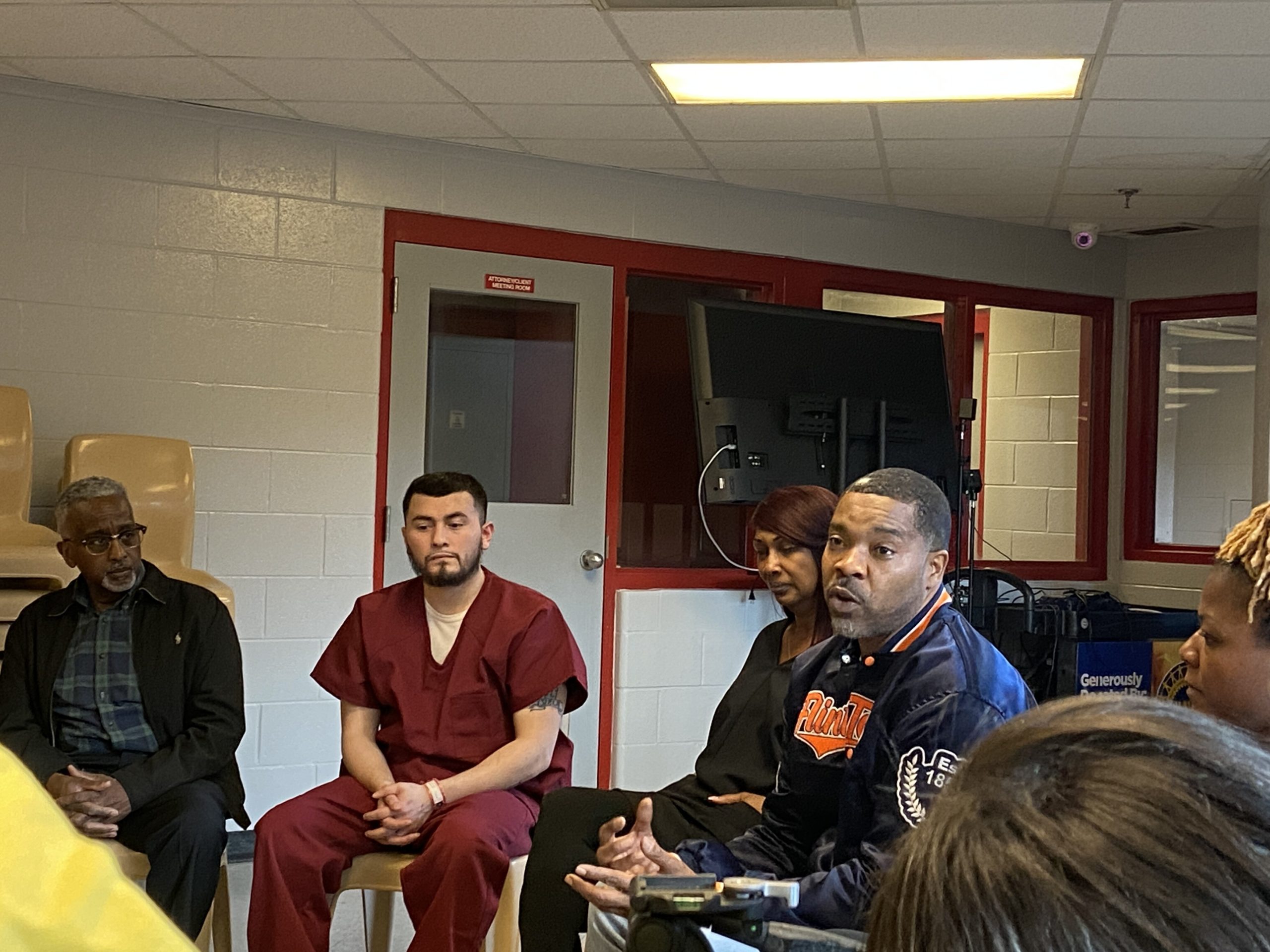 Glover led a conversation during a community listening session at the Genesee County Jail on Thursday, May 4, 2023. (Tia Scott | Flintside)