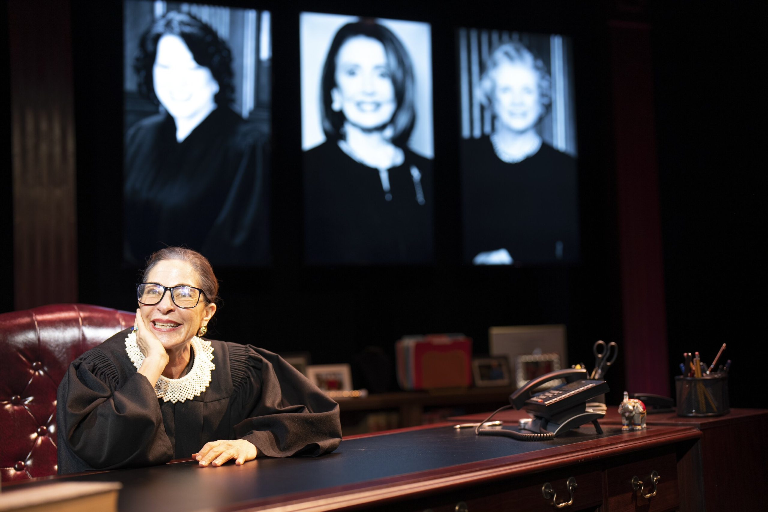 Michelle Azar as Ruth Bader Ginsburg in the one-woman play “All Things Equal: The Life and Trials of Ruth Bader Ginsburg.”