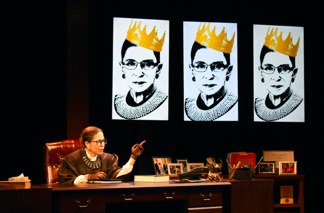 Michelle Azar as Ruth Bader Ginsburg in the one-woman play “All Things Equal: The Life and Trials of Ruth Bader Ginsburg.”