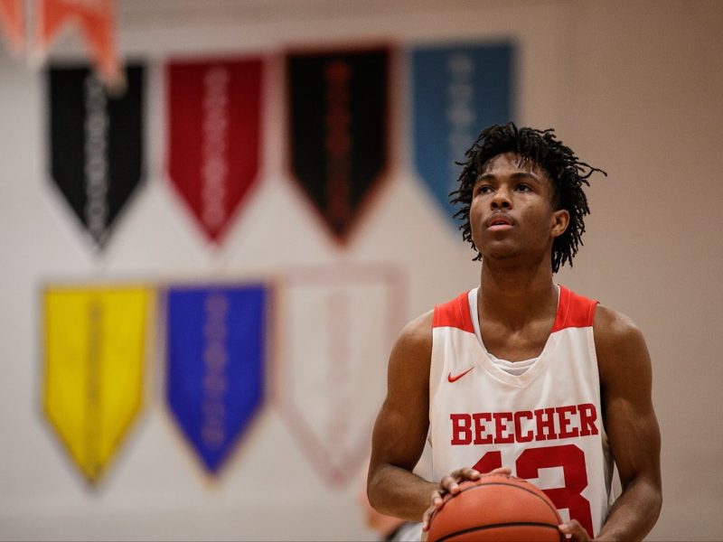 Beecher junior Damarcus Burke takes a deep breath before shooting a free throw during the boys' varsity basketball game on Saturday, Feb. 18, 2023, at the Moses Lacey Fieldhouse in Mount Morris. Beecher defeated Hamady 48-43.