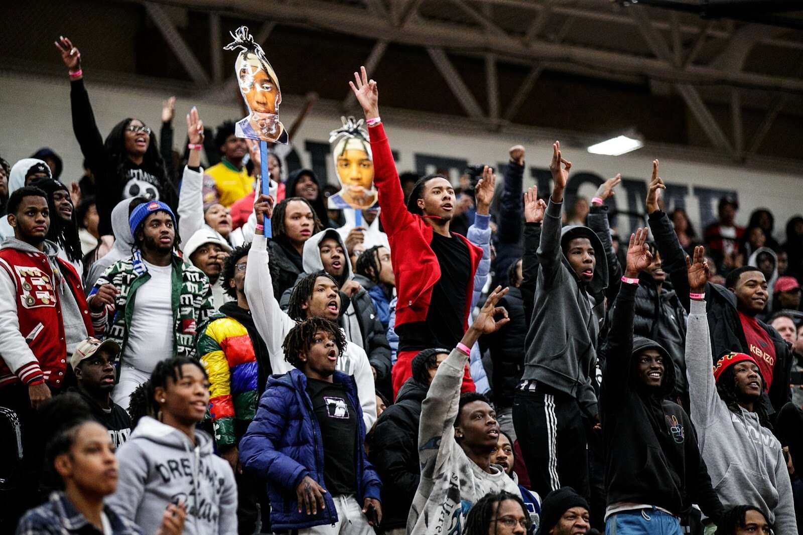 Hamady and Beecher fans cheer on Jakobie Boose during the Hamady vs Hamtramck game at Grand Blanc High School for The Carmody Classic on Saturday, Jan. 07, 2022. Hamady defeated Hamtramck 70-55 (Jenifer Veloso | Flintside)
