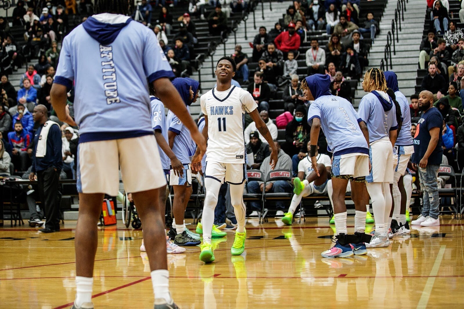 Lamont Green -Torbert walks out onto the court during the Hamady vs Hamtramck game at Grand Blanc High School for The Carmody Classic on Saturday, Jan. 07, 2022. Hamady defeated Hamtramck 70-55 (Jenifer Veloso | Flintside)
