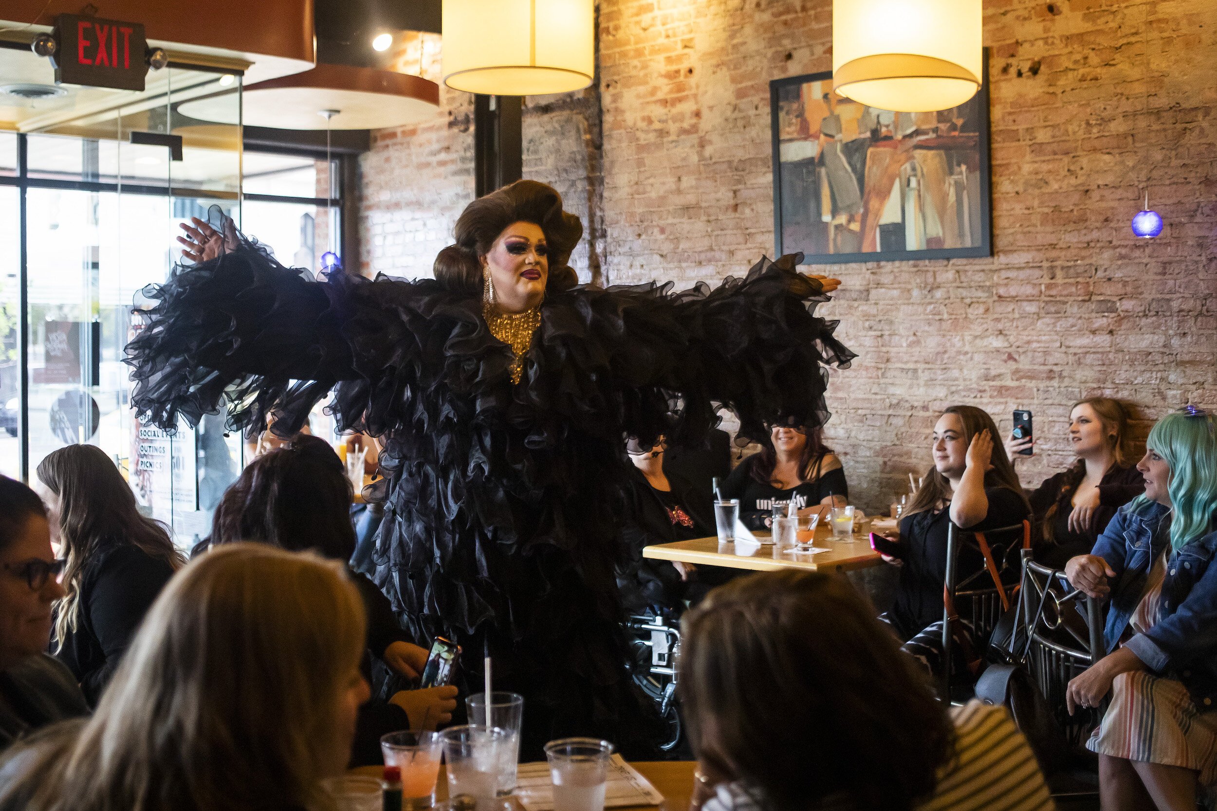 Veronica Scott entertains the crowd during a Michigan Drag Brunch performance Sunday, Sept. 25, 2022 at 501 Bar and Grill in downtown Flint.