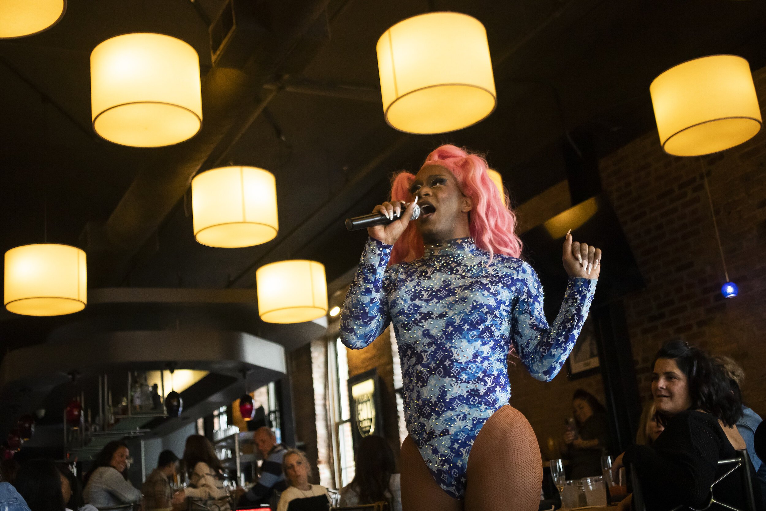 Kardi Redd Diamond entertains the crowd during a Michigan Drag Brunch performance Sunday, Sept. 25, 2022 at 501 Bar and Grill in downtown Flint.