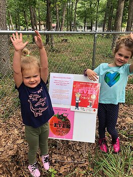 Students enjoy the Storywalk® at Traverse Heights Elementary School in Traverse City.