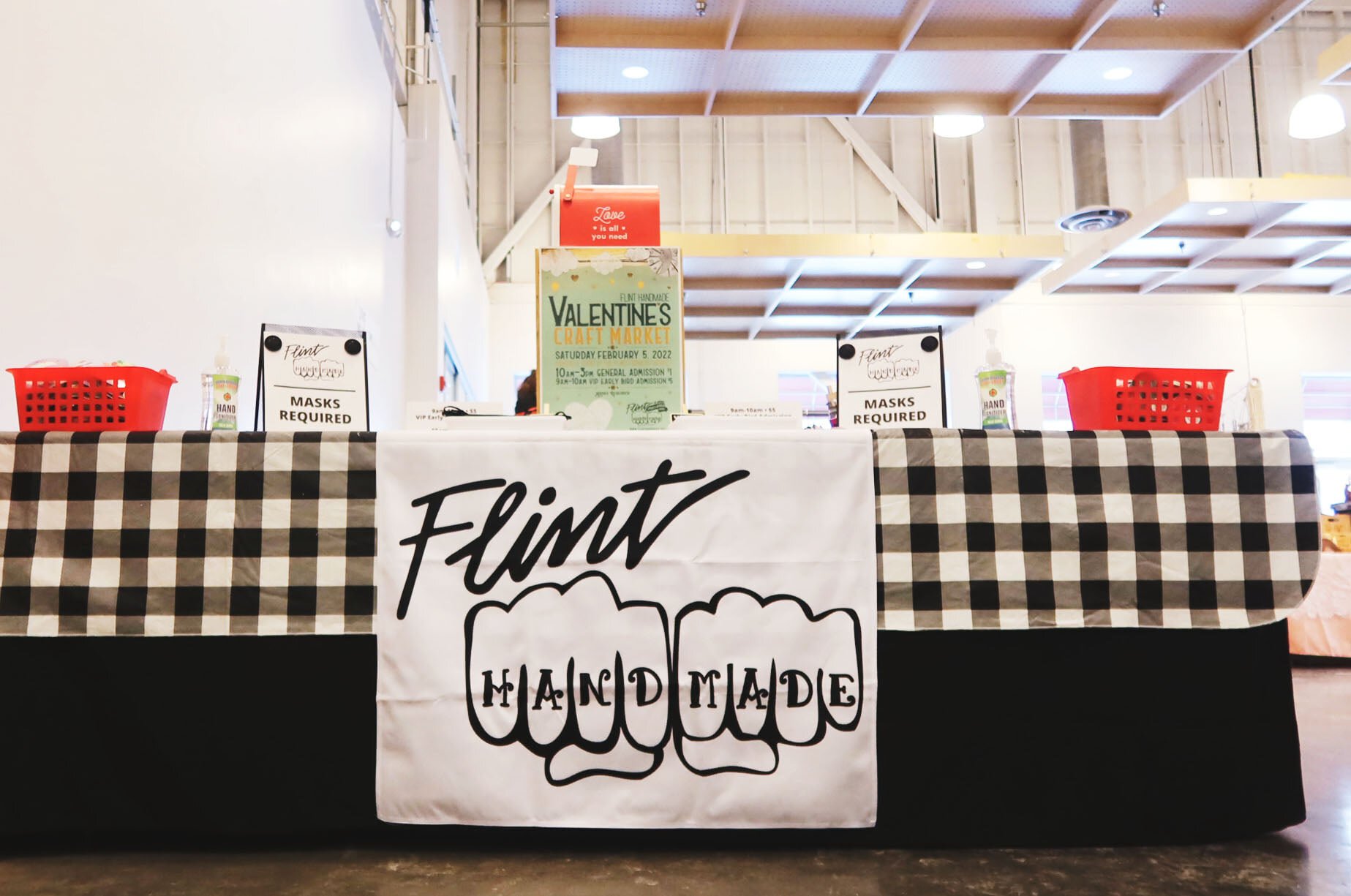 A vendor table awaits shoppers at Flint Handmade's Valentine's Craft Market event that took place on Feb. 5 at the Farmer's Market. 