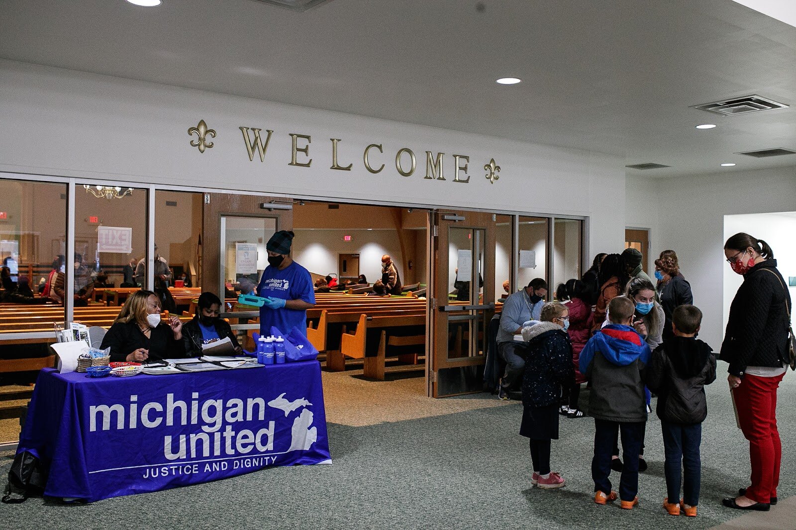 Michigan United provides up-to-date information from the CDC to GCHD at the pop-up vaccine clinic hosted by Shiloh Missionary Baptist Church.