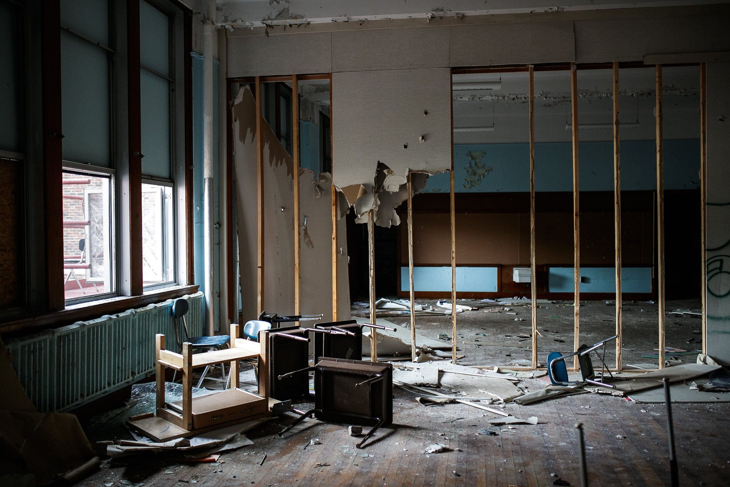 Classrooms inside abandoned Washington Elementary on September 14, 2021. Washington Elementary closed in 2013 and remained abandoned until recently burning down on October 7, 2021.