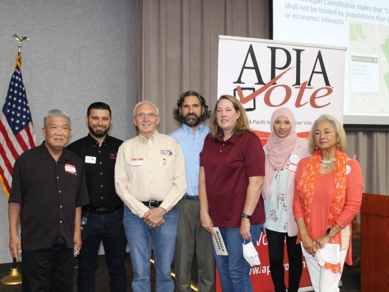 From left to right: APIA president Willie Dechavez, Commissioner Anthony Eid, Commissioner Richard Weiss, Commissioner M.C. Rothhorn, Commissioner Rebecca Szetela, Rebeka Islam, APIA Vice President Leinda Schleicher