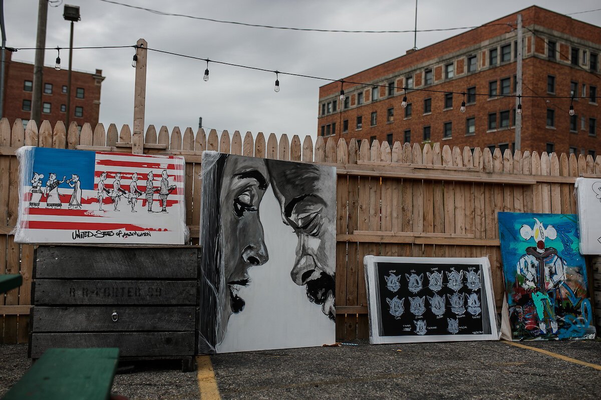 Lovett's style includes influences from several contemporary artists mixed with urban and street art culture.