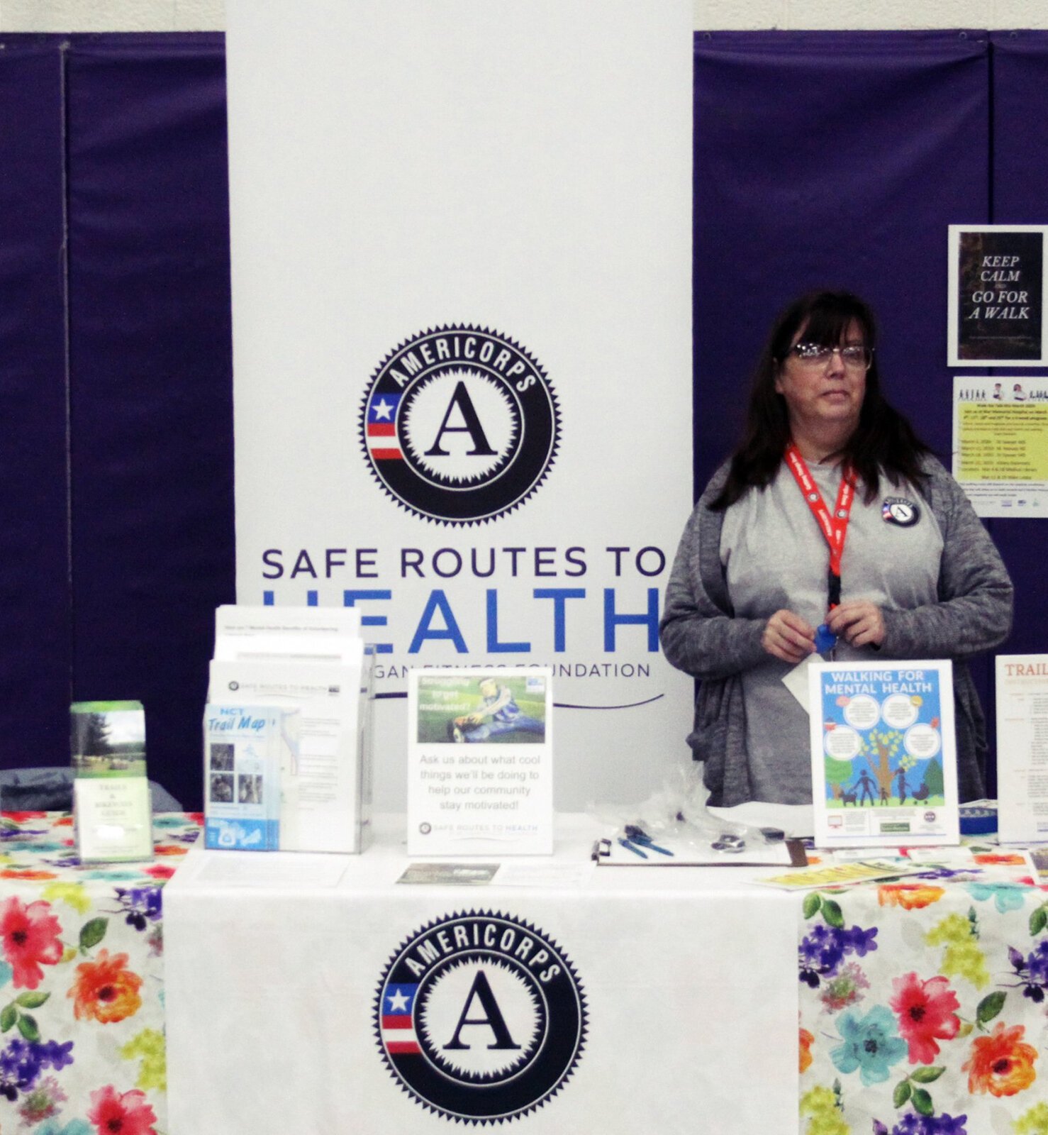An SR2H member attends a high school mental health day to promote walking.
