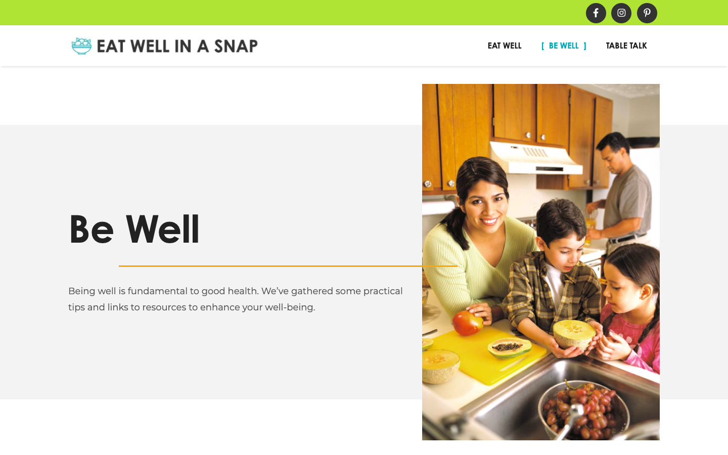 The Eat Well in a SNAP website's "Be Well" homepage.