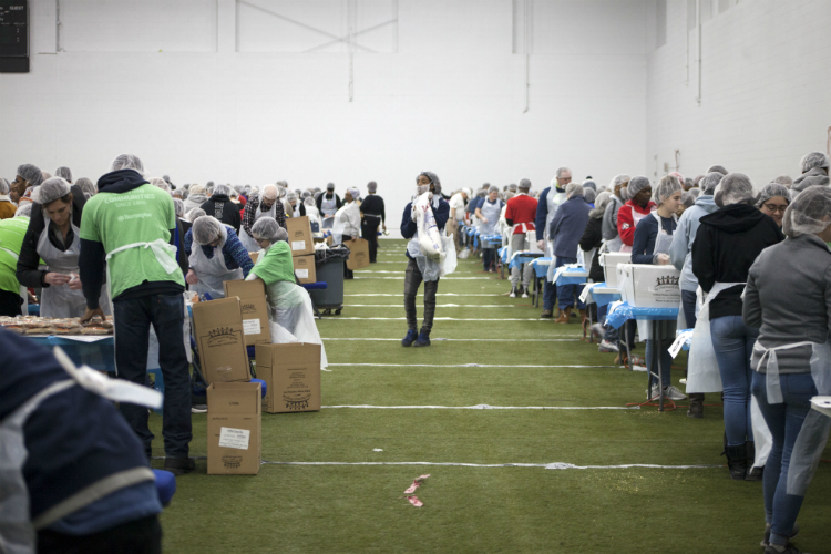 Tables lined the Dort Federal Event Center to accommodate the huge number of volunteers.