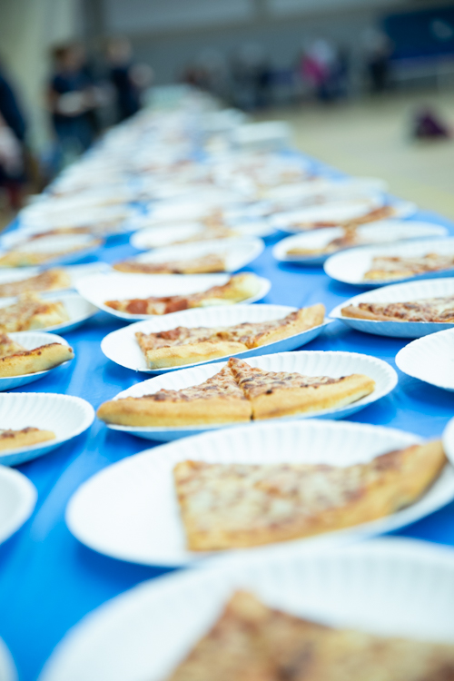 Pizza lines up waiting for the 2018-19 Blueberry Ambassadors at UM-Flint Rec Center.