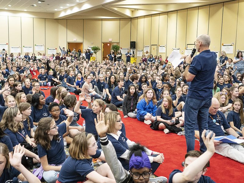 Flint, MI - Friday, May 4, 2018: Blueberry Founder and Fenton Twp. resident Phil Shaltz (69) speaks to the Blueberry Ambassadors during the 5th Annual Blueberry Ambassador Awards Party at the Riverfront Banquet Center downtown.