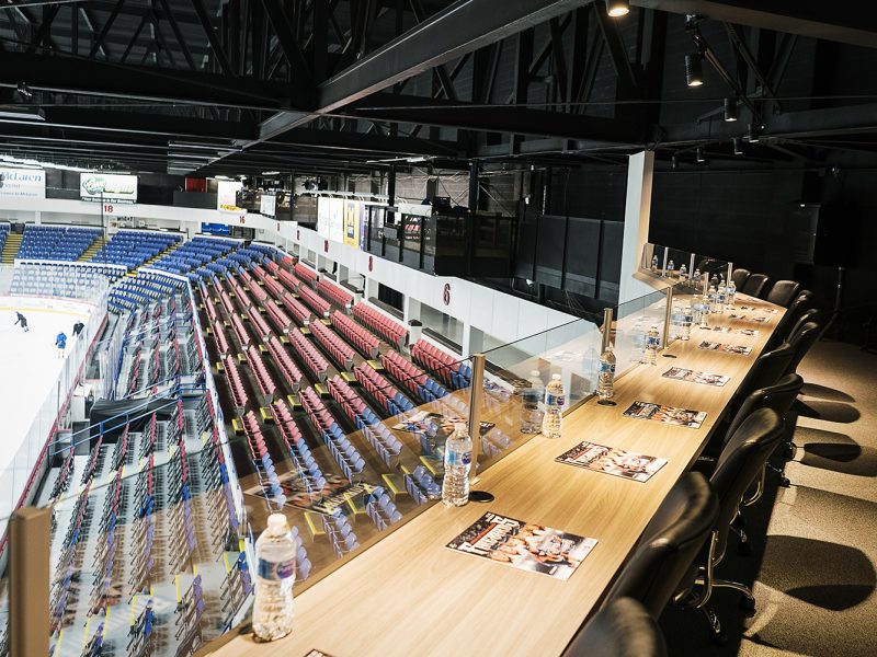 Flint, MI - Tuesday, January 30, 2018: A view of the sweeping press box overlooking the ice at the Dort Federal Event Center.