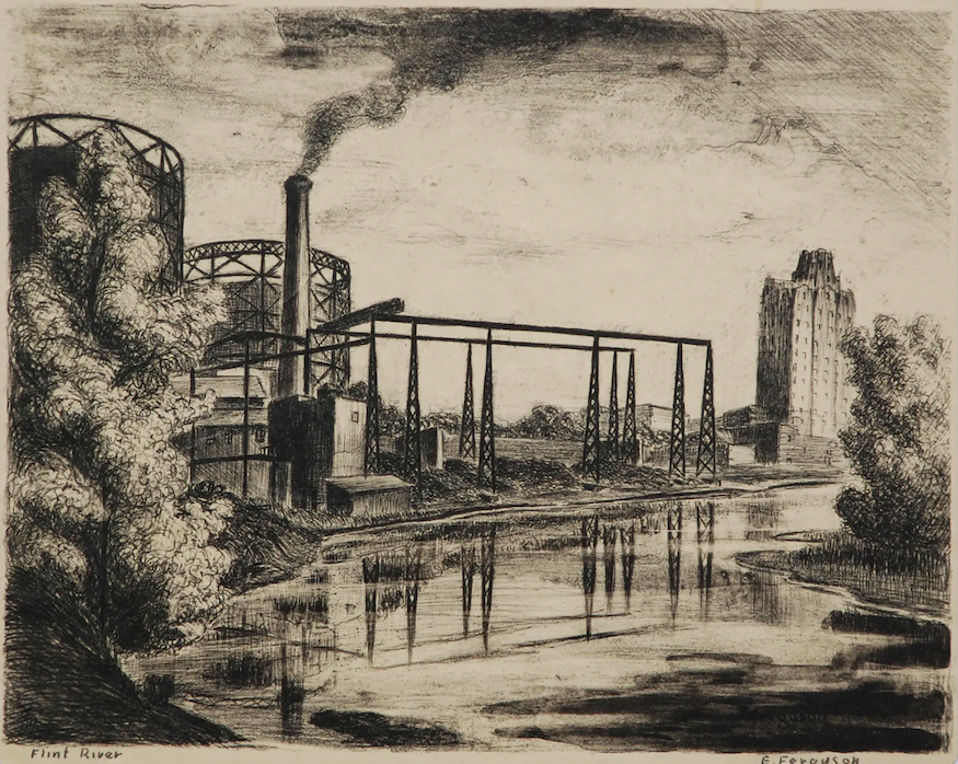 Edward Ferguson. American, 1914 - 2000. Flint River, 1938. Lithograph on paper 11 × 14 1/8 in. (27.9 × 35.9 cm). Image: 8 7/8 × 11 1/8 in. (22.5 × 28.3 cm). Gift of Mr. Jack B. Pierson in memory of Mr. Robert Martin. Purcell 1979.279.