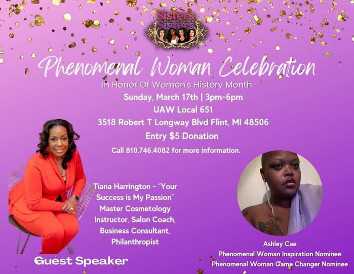 Promotional flier for the Sisters Supporting Sisters 'Phenomenal Woman' celebration.