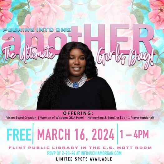 Promotional flier for the 'Pouring into One AnotHer' empowerment event.