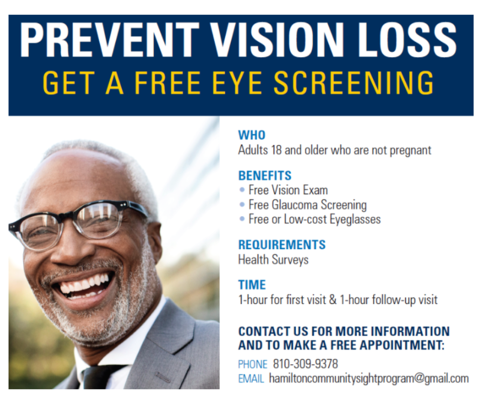 Free comprehensive eye screenings and eye care services are available at Hamilton Community Health Network. 