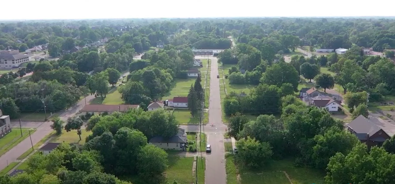 An overhead view of the St. John Street Neighborhood on Flint's north side.
