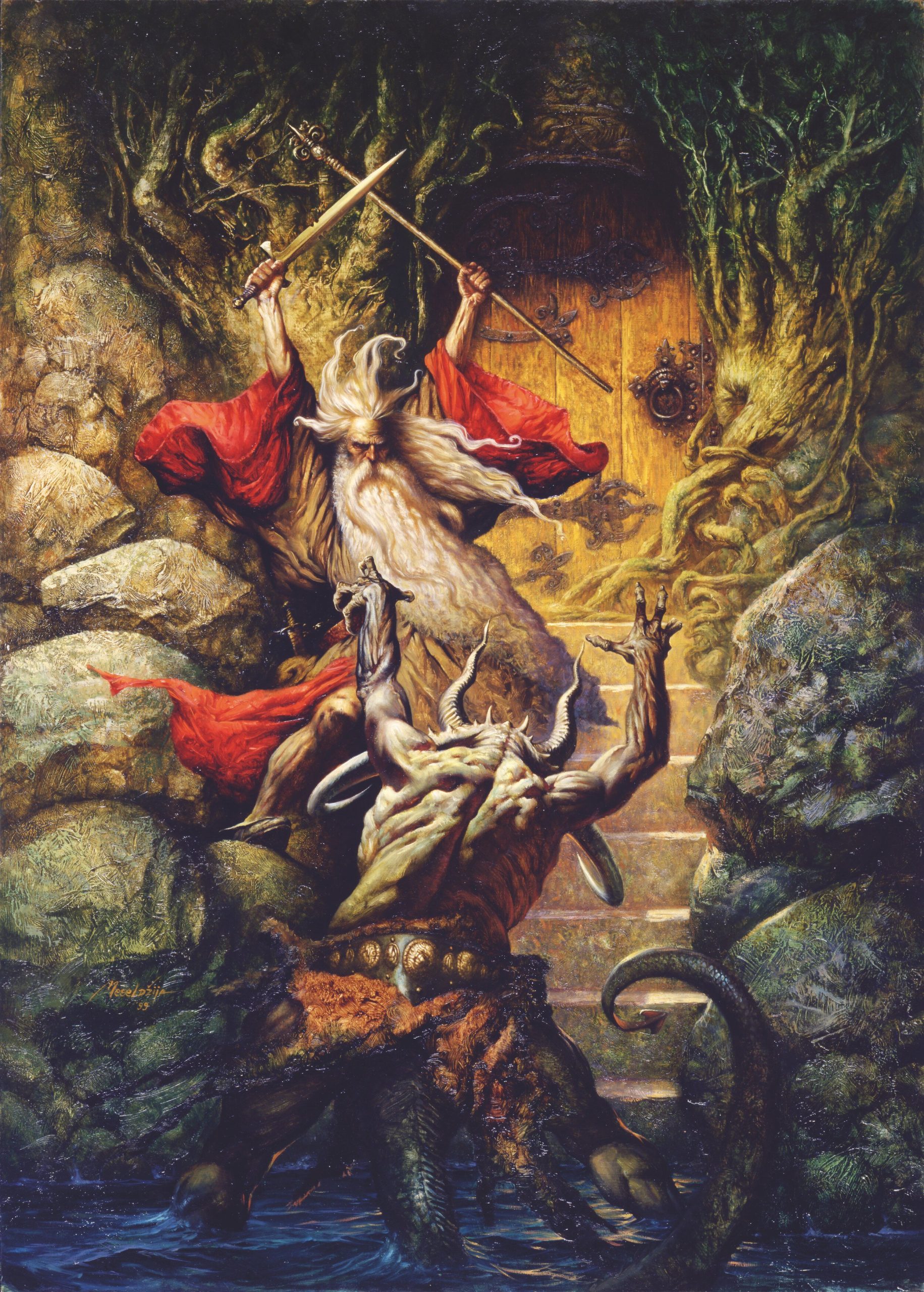 Petar Meseldžija, Serbian, born 1965, Gandalf, 1999, Oil on canvas, 28 x 20 in., On Loan from the Bantly Collection © Petar Meseldžija.