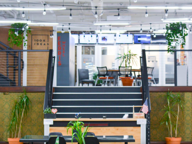 100K Ideas is located inside of The Ferris Wheel of downtown Flint.