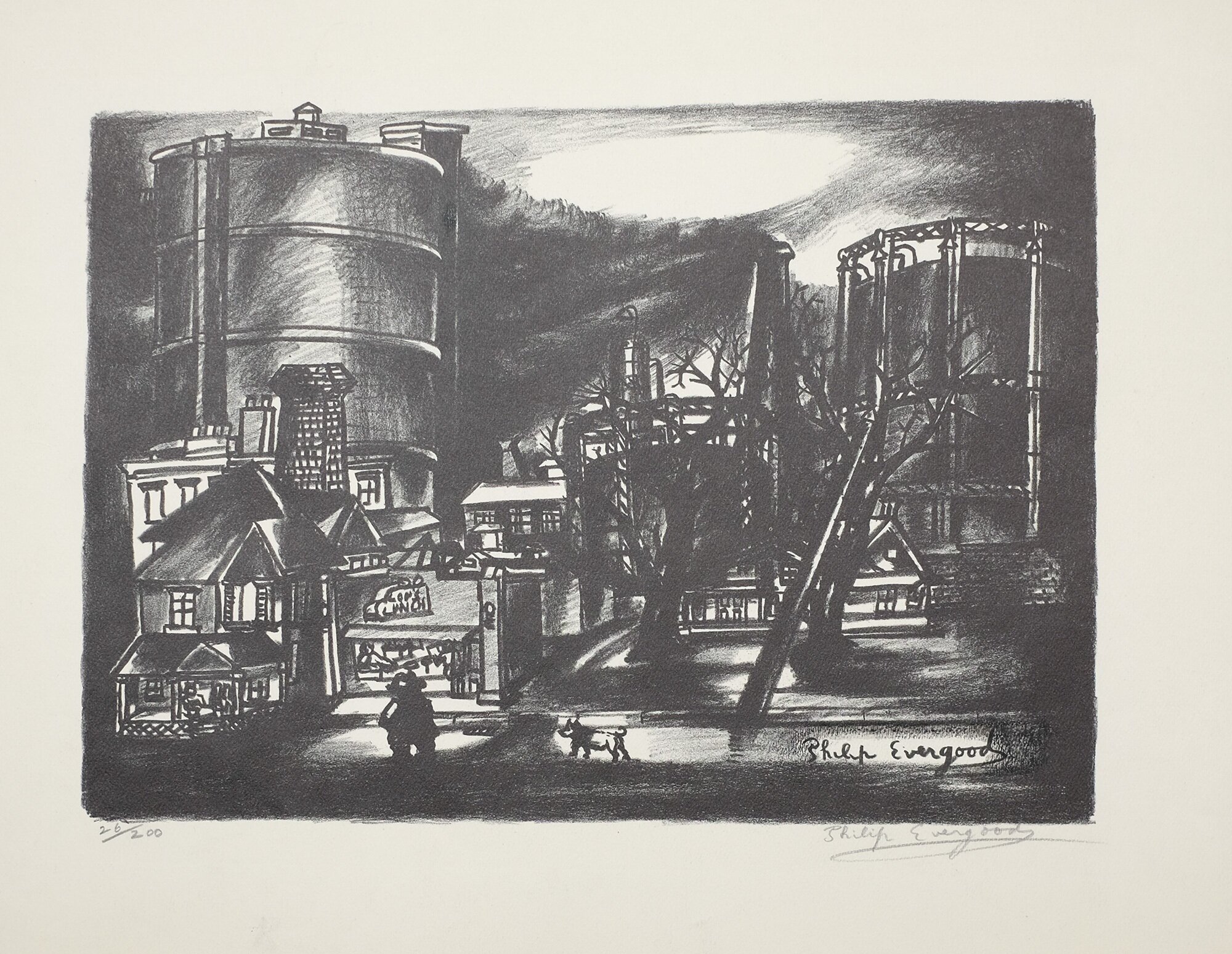 Philip Evergood, American, 1901 - 1973. City Lights, 1940. Lithograph on paper, 12 15/16 × 15 9/16 inches.