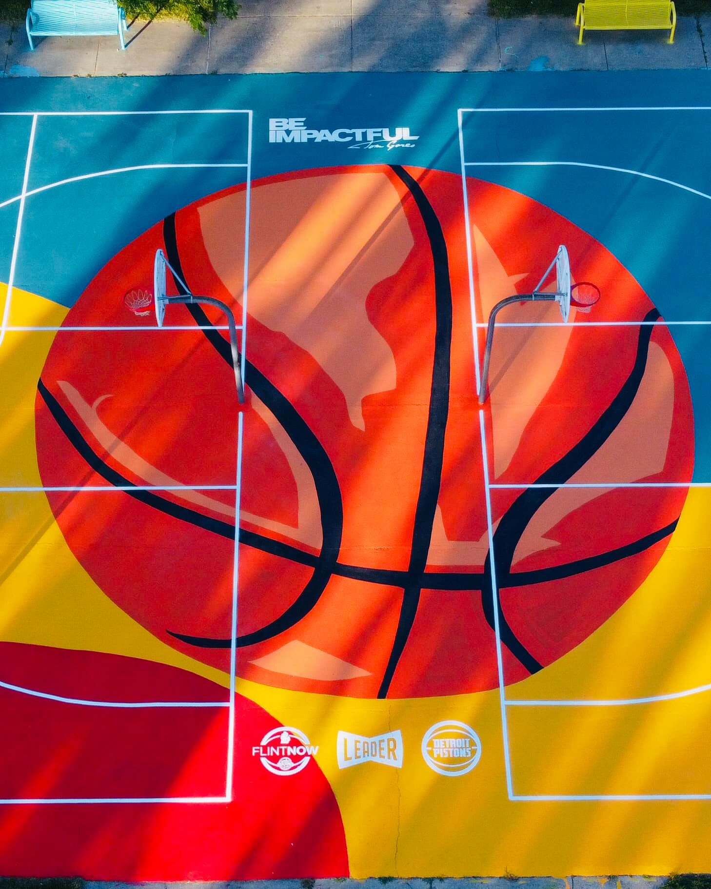 Basketball court mural at Windiate Park in Flint. 